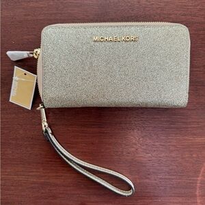 NWT Michael Kors Gold Glitter Wallet/Wristlet